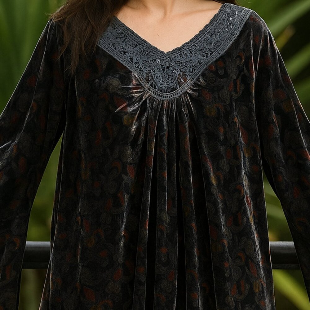 Unity World Wear Blouse SZ 2XL‎ Printed Velvet Boho Fairygoth Whimsy Festival